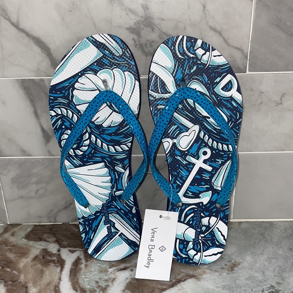 NWT Vera Bradley Flip Flops - Shore Enough - Women's Medium Sz 7/8 Shells Beach